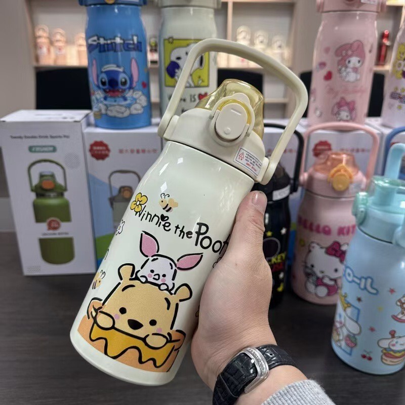 国境を越えた人気の漫画の大容量ポータブルポットステンレス鋼魔法瓶カップストロー付き屋外ウォーターカップ真空カップ|undefined