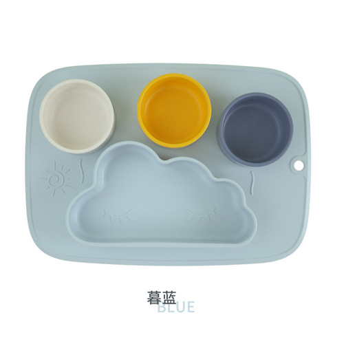 A one-piece disposable cloud-shaped silicone dinner plate with integrated childproof non-slip divided silicone dinner plate