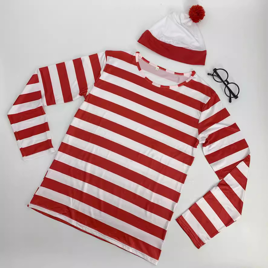 Wally Cosplay Costume from Where's Wally British Animated Character Halloween Parent-Child Clothing
