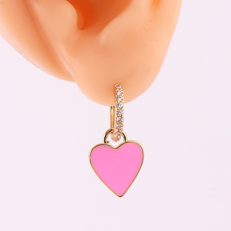 Retro Heart Shape Copper Earrings Stoving Varnish Artificial Gemstones Copper Earrings