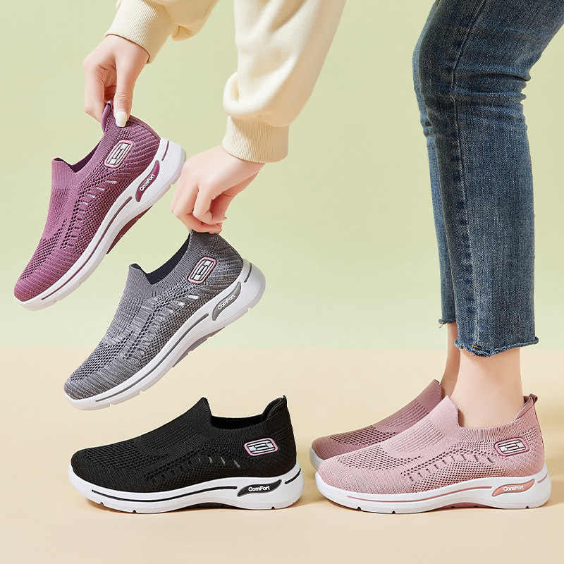 El Jin Seyuan| Zapatos de mujer zapatos casuales de tejido volador zapatos transpirables de suela suave zapatos de mamá zapatos de malla superficial