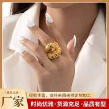 欧美轻奢小众设计时尚精致个性铜镀金肌理感戒指夸张高级感指环戒