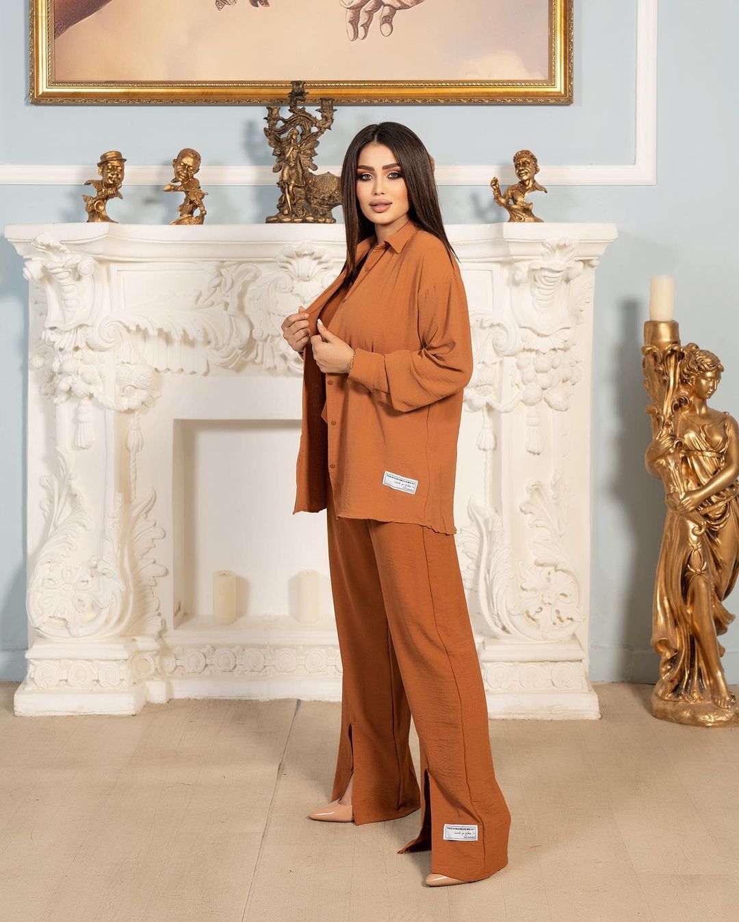 GraceChic Dreiteiliges Set, sofort lieferbar, Naher Osten, Grenzüberschreitend, Arabisch, Herbst 2024, Neue Mode, Ärmelhemd, Weste, Lange Hose_voghion.com