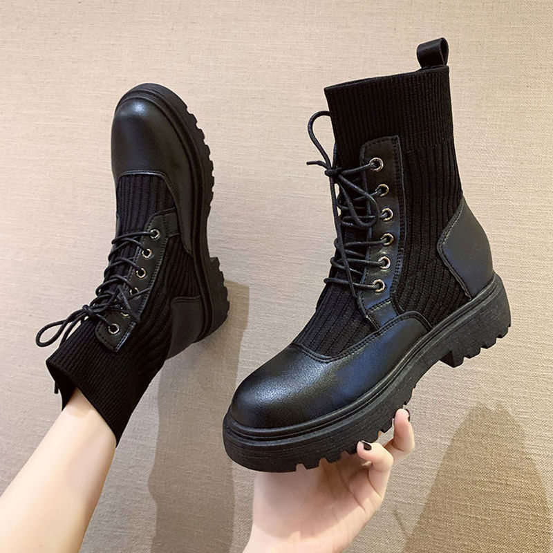 2022 Autumn and winter new pattern fashion Versatile Bootie knitting Martin Elastic force Riding boots British style