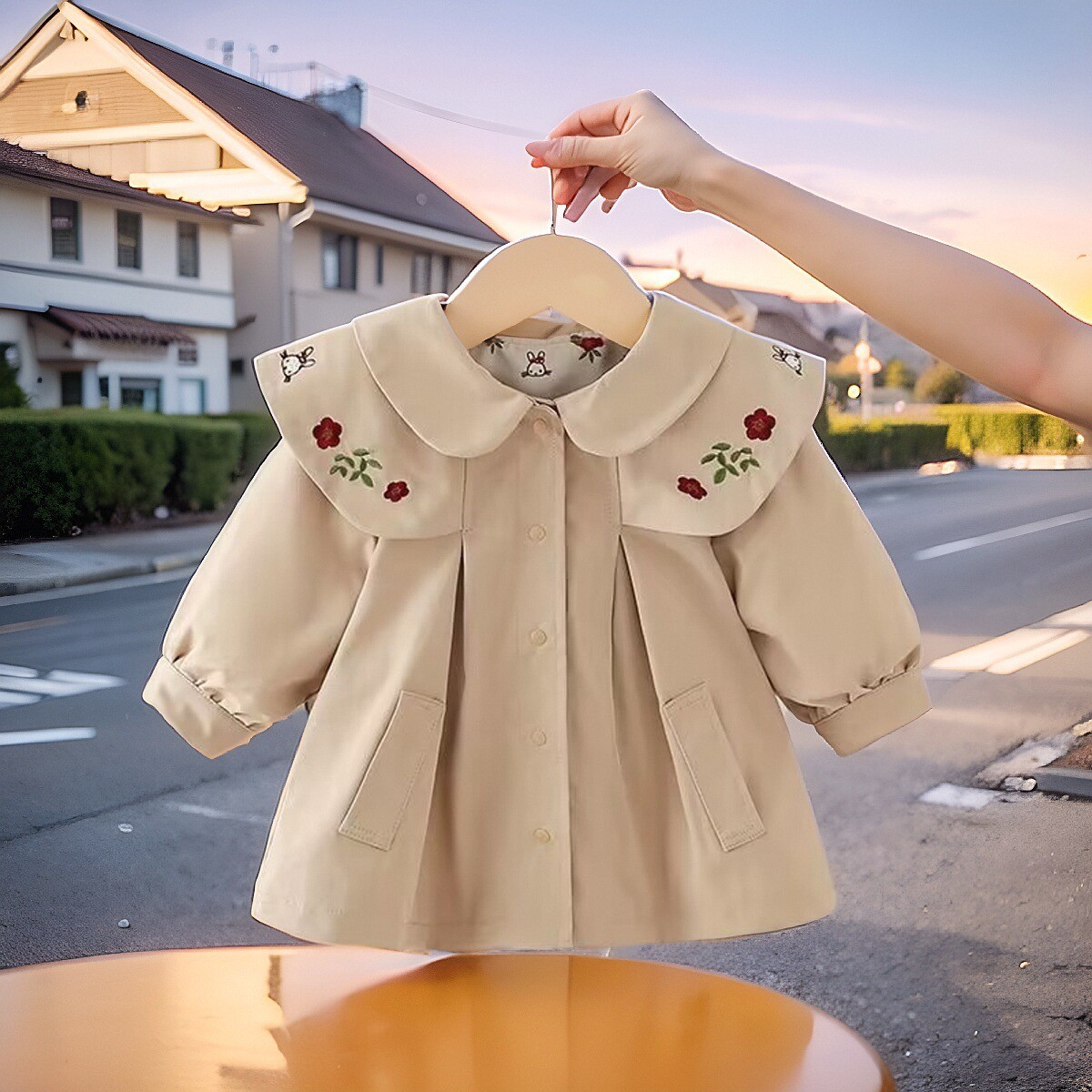 2024 Spring and Autumn New Medium and Small Children's Windbreaker Jacket Korean British Style Girls' Baby Medium and Long Sleeve Girls' Jacket