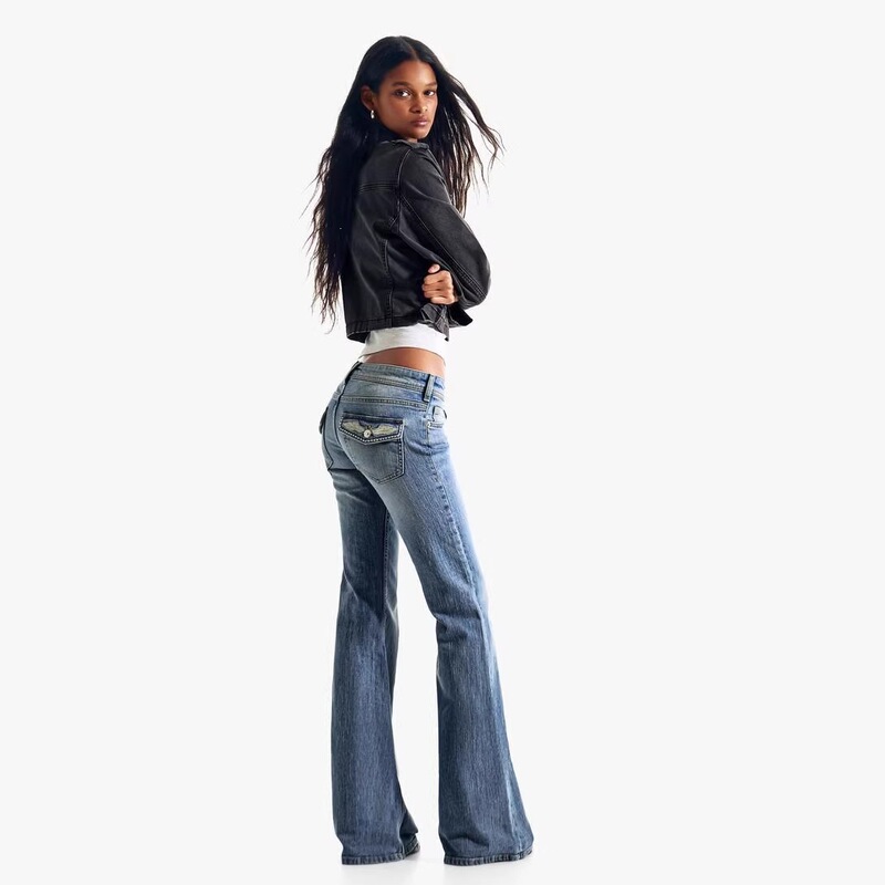 Amazon Wholesale Low-Waist Whiskered Flared Jeans for Women with Embroidery, Washed Y2K Wide-Leg Casual Floor-Length Pants Cross-Border Amazon Wholesale Low-Waist Whiskered Flared Jeans for Women with Embroidery, Washed Y2K Wide-Leg Casual Floor-Length Pants Cross-Border
