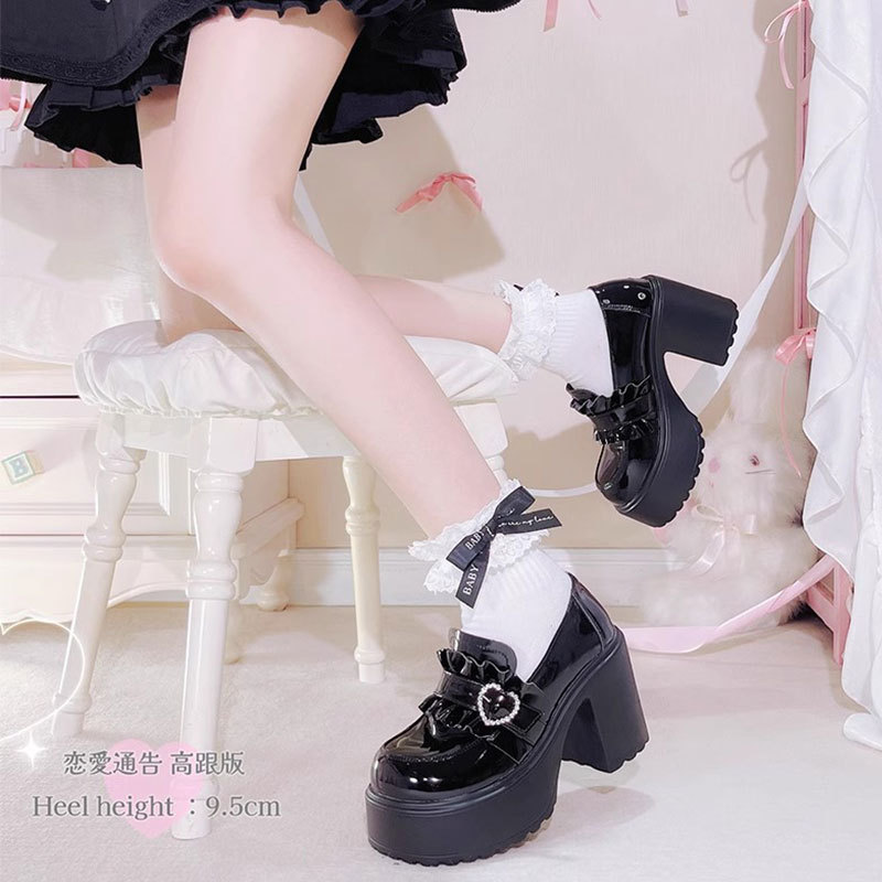 Japanese-Style Ins Trendy Waterproof Platform High-Heeled Lolita Heart Single Shoes for Women 2025 Autumn New College Style Small Leather Shoes