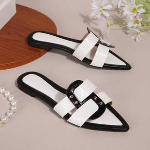 Cross-border Hot Selling 2024 New Flat Pointed Toe Slippers Fashionable Outer Wear Casual Sandals