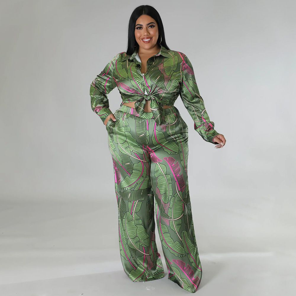 Daily Retro Printing Spandex Polyester Pants Sets Plus Size Two-piece Sets display picture 6