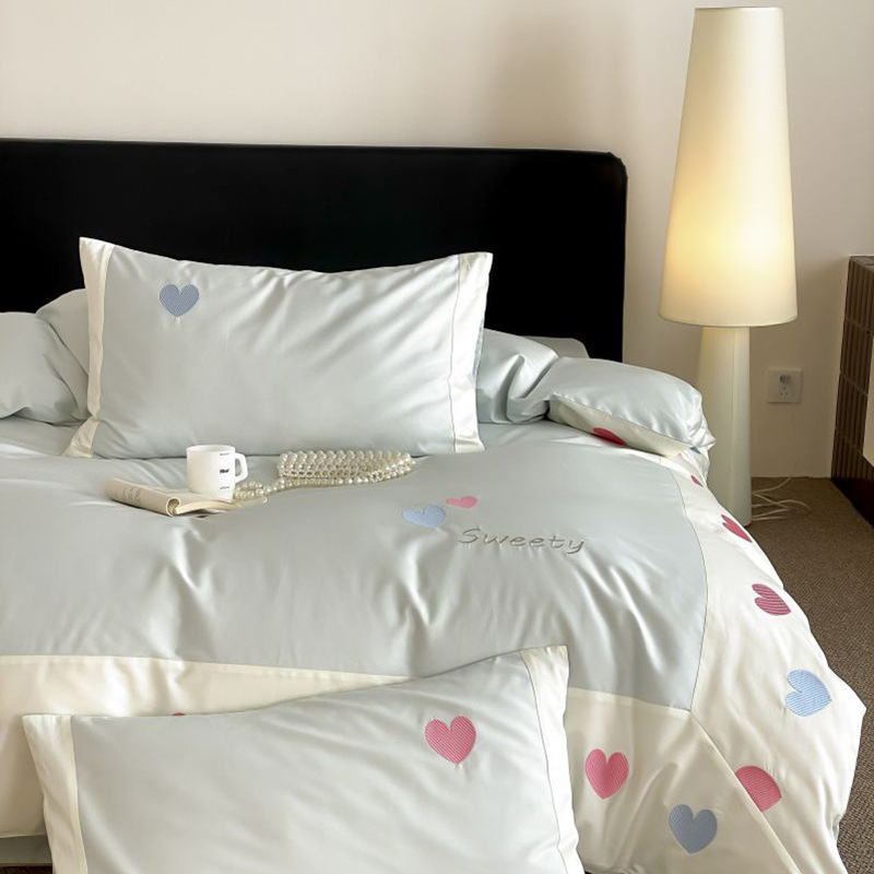Parure de lit brodée en pur coton ensemble housse de couette_voghion.com