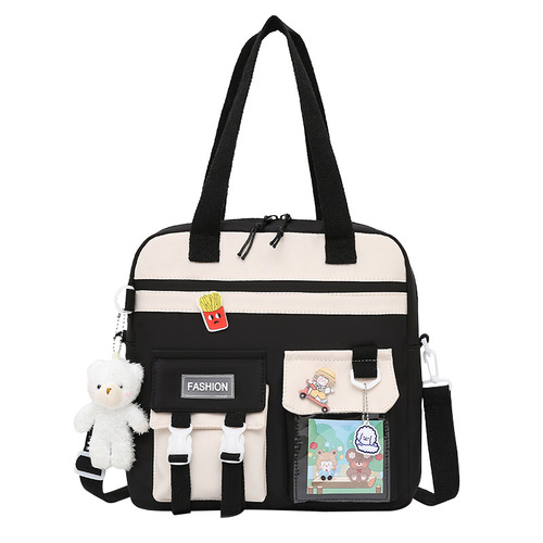 Children's canvas tutoring bag, handbag, waterproof, large-capacity, double-shoulder tutoring bag, primary school student's shoulder crossbody bag