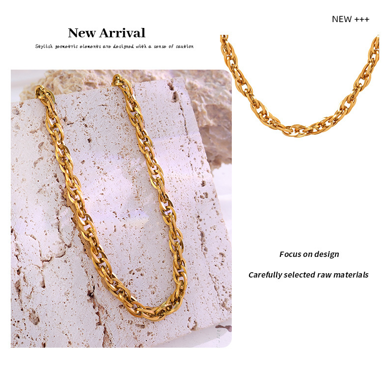 European And American Thick Chain Necklace Bracelet Titanium Steel 18k Gold Plated Jewelry display picture 4