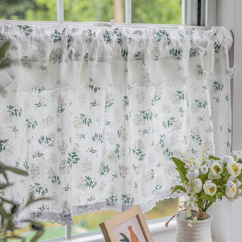 American Style Kitchen Half Curtain Short Curtain Punch-free Door Curtain Partition Fabric Short Curtain Bedroom Cabinet Curtain Ruffled Decoration