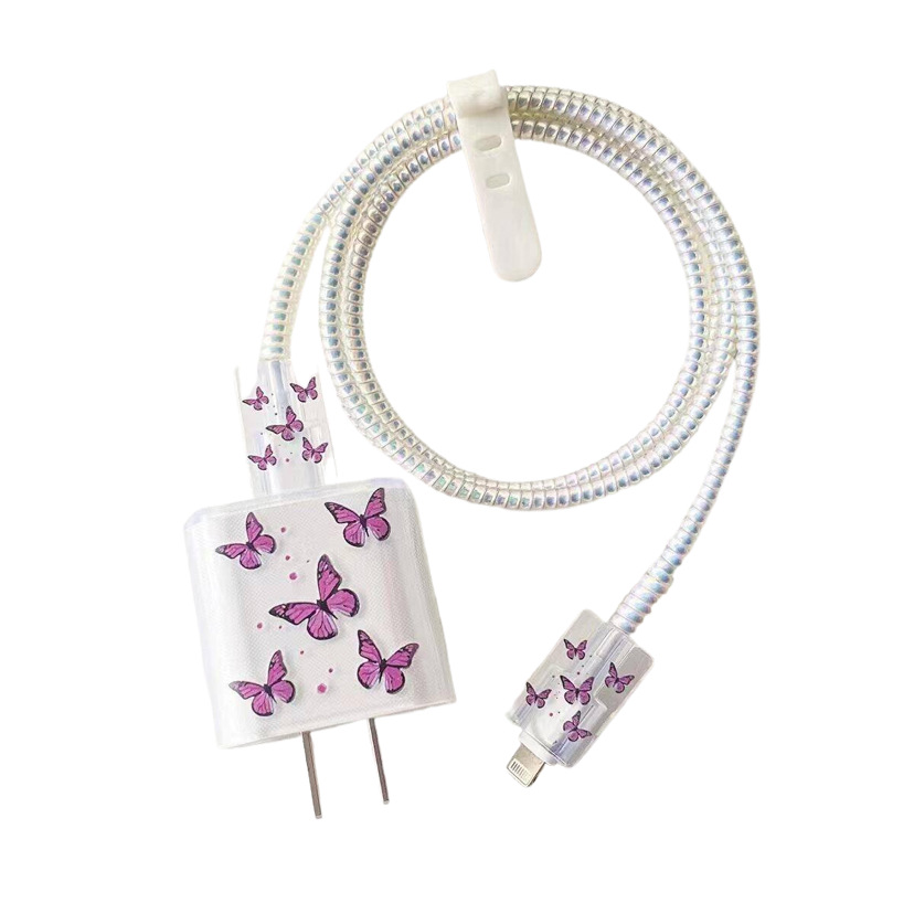 适用苹果20w充电器保护套充头保护套欧规软壳咬线器彩绘图案