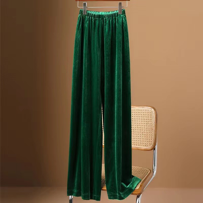 Silk Velvet Air Pants 2026 Spring/Summer New Style Elastic Waist Loose Fit Comfortable Drape Straight-Leg Pants for Women