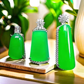 直播货源满钻镶嵌绿玉髓无事牌吊坠阳绿玛瑙梯牌挂件冰底绿玉髓