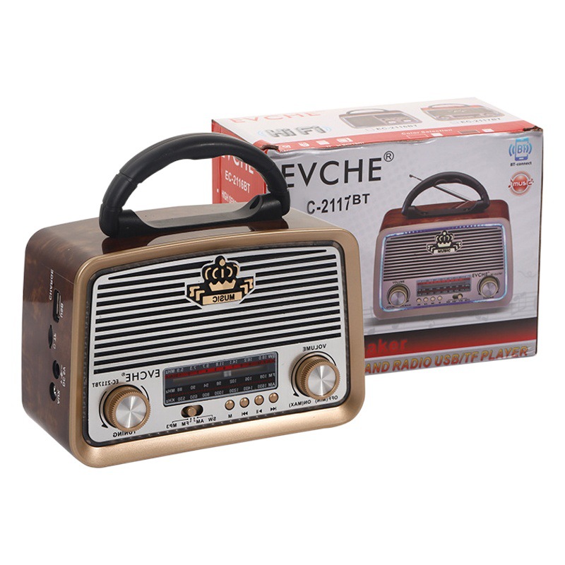 Grano de madera retro portátil multi-banda de radio de viaje reproductor portátil USB Bluetooth audio altavoz al aire libre