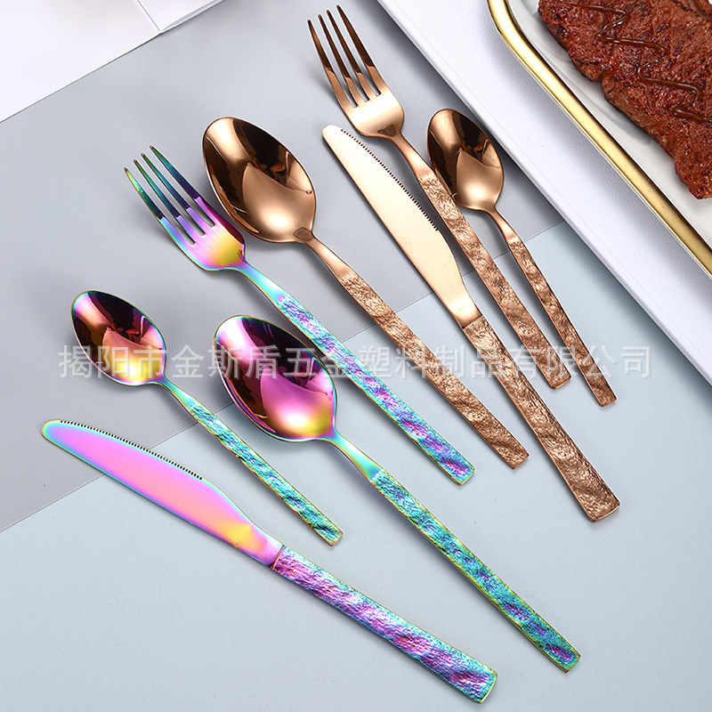 Manufacturer's Embossed Gold-Plated Black Rose Gold Custom Stainless Steel Knife, Fork, and Spoon 20-Piece Set 24-Piece Cutlery Set