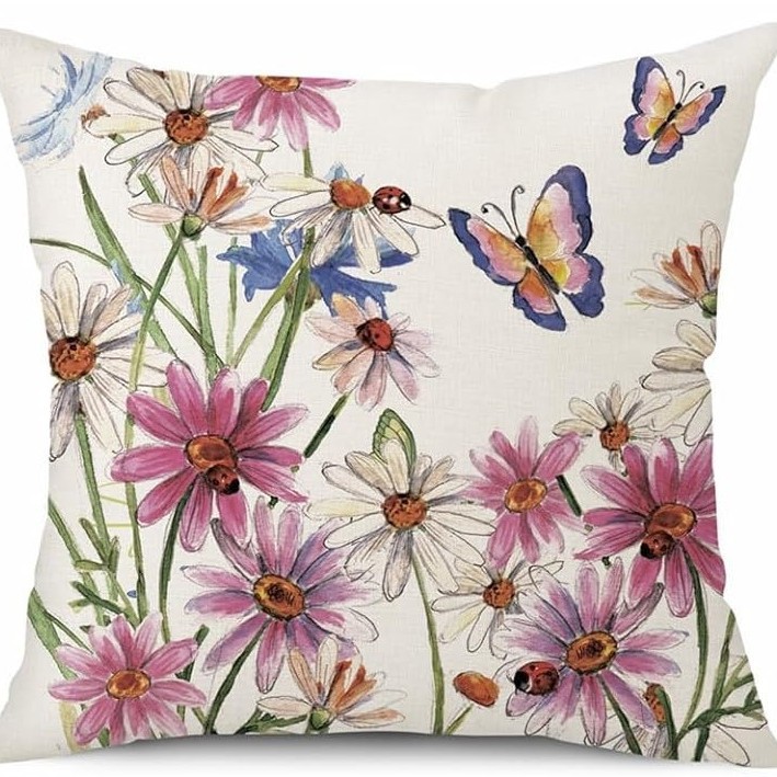 2023 transfronterizos flores de verano almohada de abrazo Amazon lino letras impresión cojín de dormitorio