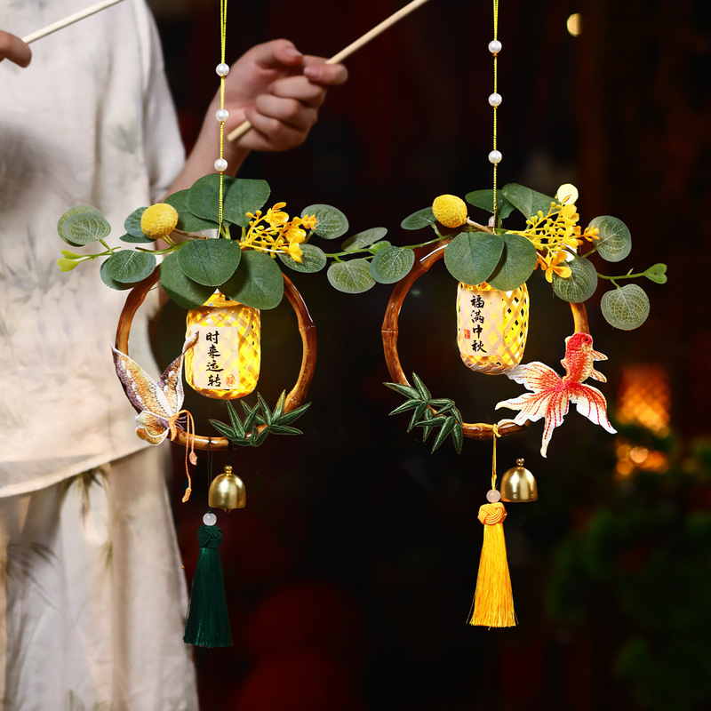 中秋节灯笼发光手提古风花灯 2025新款diy材料包手工竹编灯笼挂饰|undefined