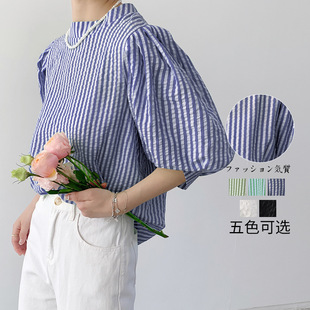 2023 Summer Lotte New Temperament Commuting Puff Sleeve Five-quarter Sleeve Lace-up Chiffon Shirt Top Women's Clothing
