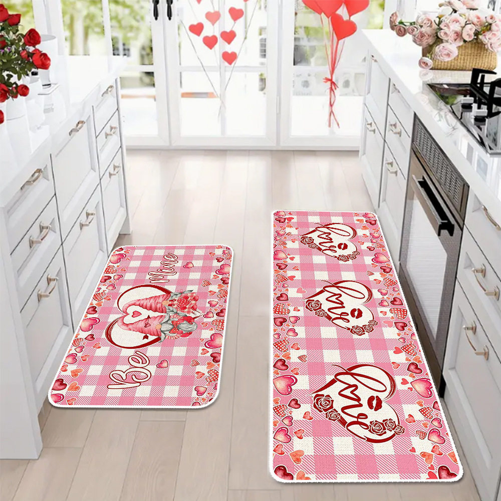 Amazon día de San Valentín alfombra de piso de cocina doméstica dos piezas conjuntos de alfombra de piso resistente a la suciedad y alfombra de puerta de entrada