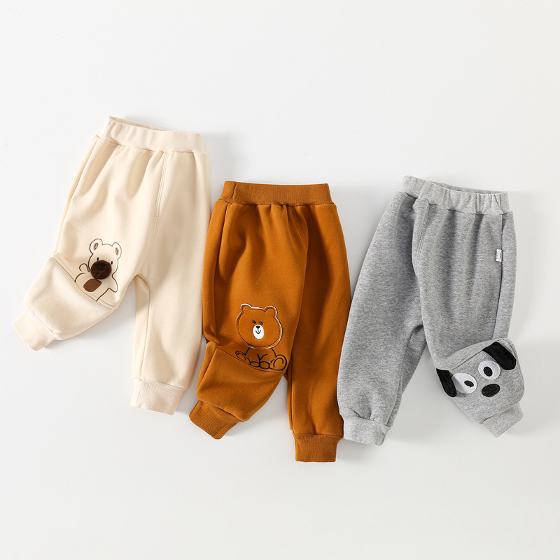 Baby thick pants winter boys casual pants plus fleece baby pants Girl baby butt pants winter fashion