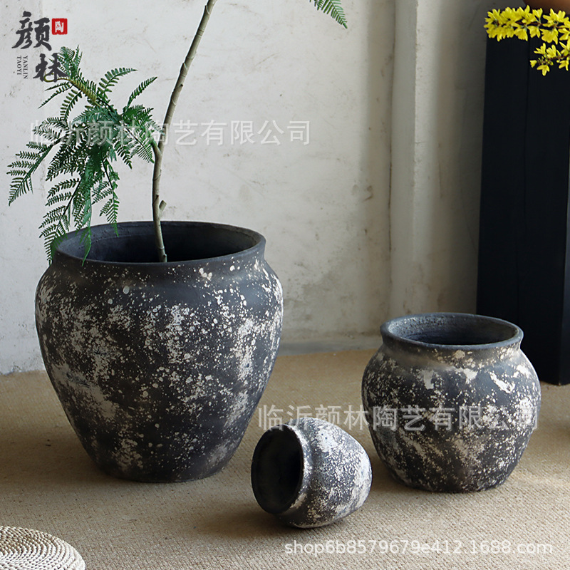 Retro cemento gran barro de barro jardín jardín verde gran maceta simple centro comercial decoración hotel decoración hecha