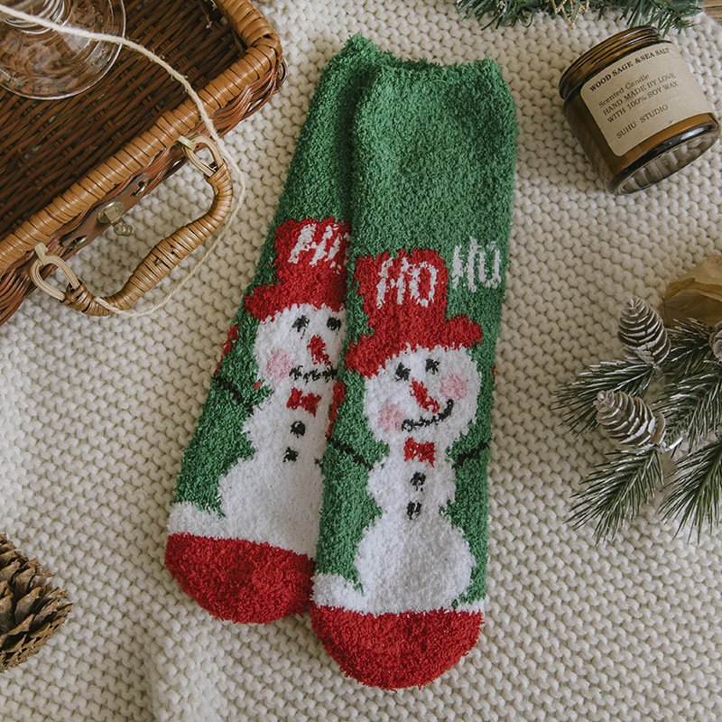 Calcetines de Felpa para Piso Vellón de Coral y Poliéster Térmico, Secado Rápido, Engrosado para Navidad