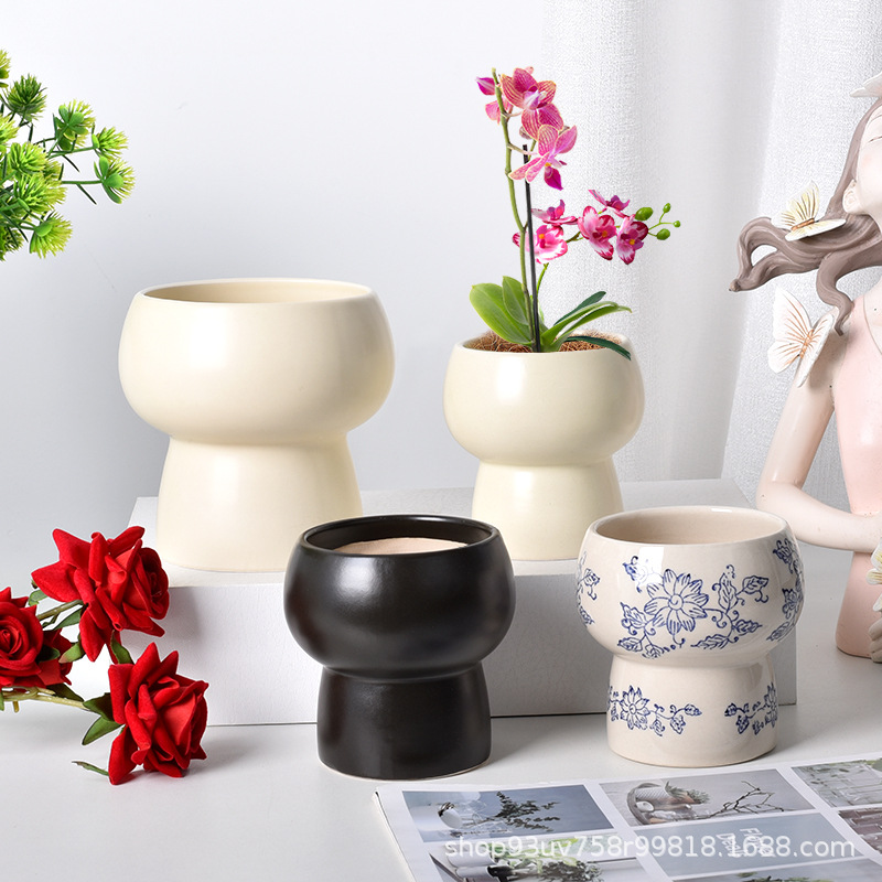 Flower Pot Ceramic Phalaenopsis Special Accessible Luxury High-End Creative Simple Home Desktop Ornaments Decorative Flower Pot