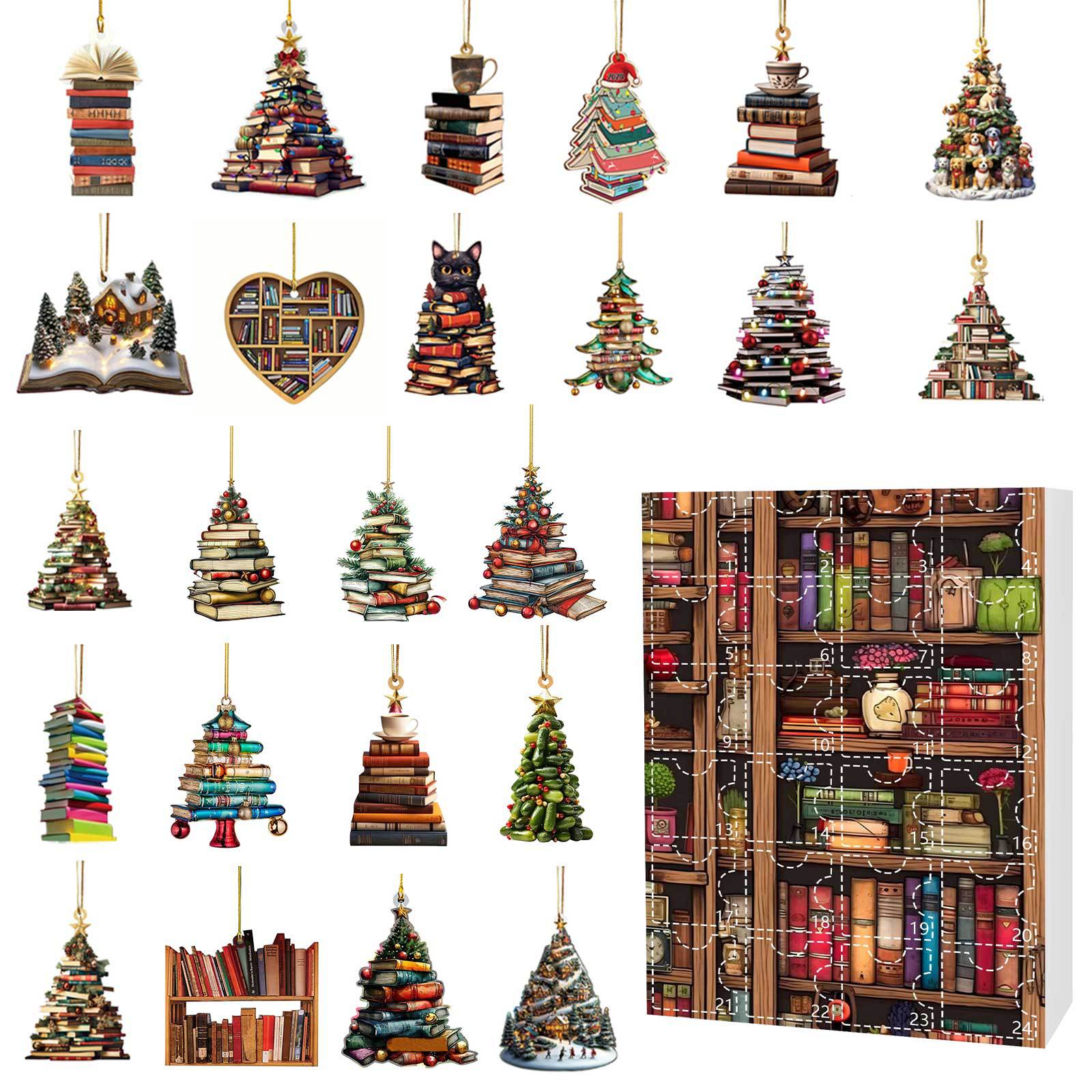 thumbnail image 1 of Calendario de Adviento de Navidad Caja sorpresa de Navidad Calendario de cuenta regresiva Caja sorpresa Colgante de libro de acrílico Colgante de árbol de Navidad, 1 of 5