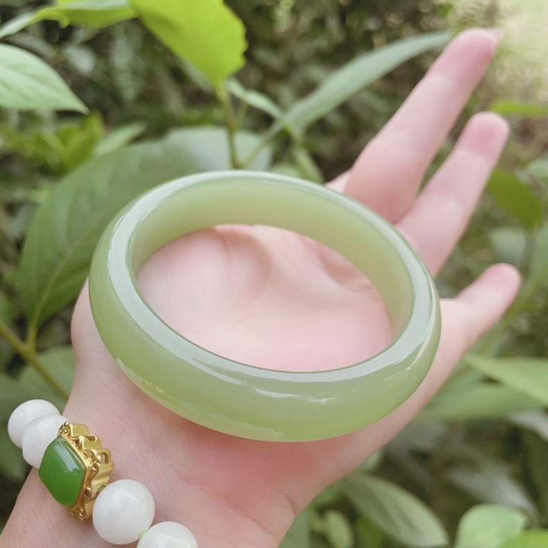 Vòng tay ngọc Hetian tự nhiên Tân Cương – nước hồ xanh Thanh Hải, băng trong xanh nhạt — 60.61mm, 58.59mm, 64mm, 54.55mm chi tiết 1