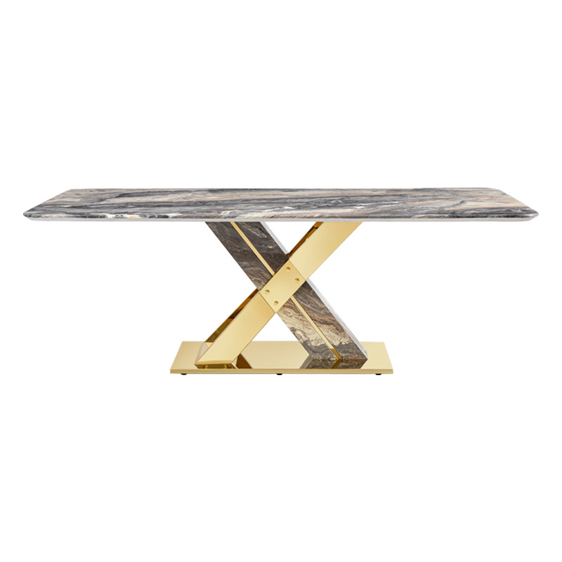 Juego de Comedor de Mármol y Acero Inoxidable, Desmontable, Rectangular, para Restaurante