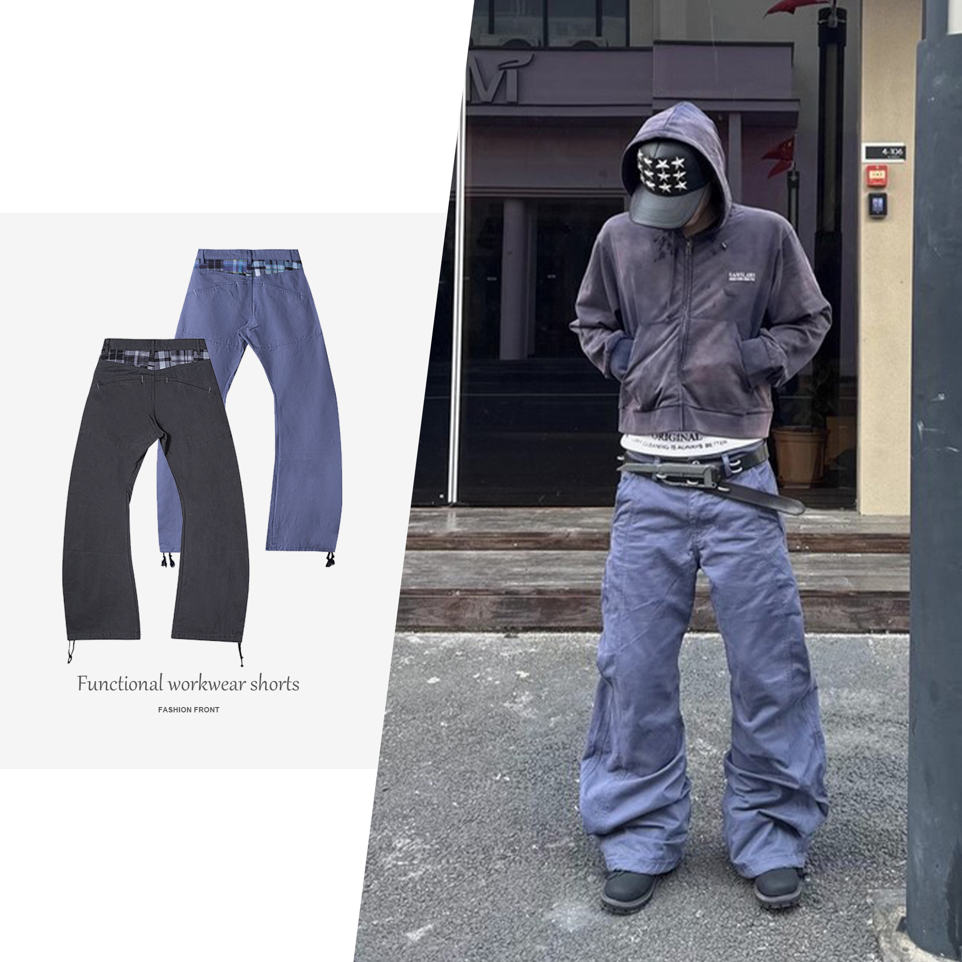 【JMWH】COUPUR[CPE] 3D Printed Patchwork Printed Wide-Leg Work Pants for Men