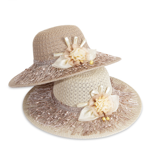 帽子女夏季新款大檐流苏防晒帽拉菲草帽透气遮阳时尚沙滩帽太阳帽