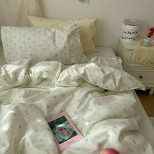 温柔风奶黄小碎花纯棉床上四件套1.5m1.8全棉床单被套宿舍三件套