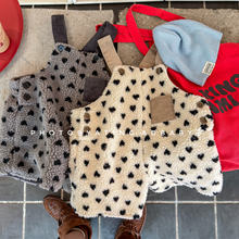 2025童装秋冬季新款 儿童韩版羊羔毛加绒背带裤女童男童裤子 6722