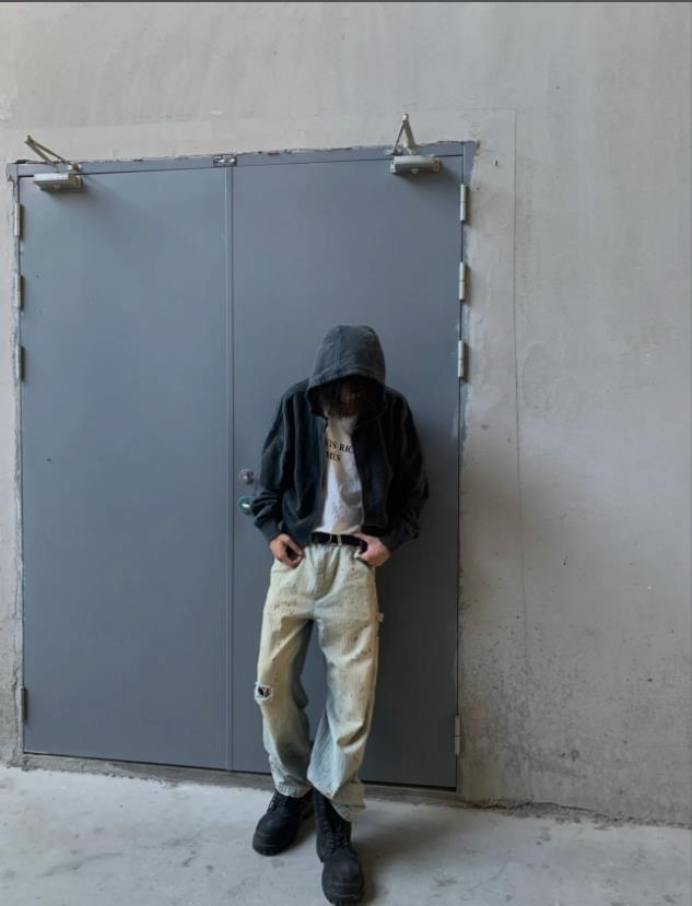 Melancholy High Street Brand Bloodstained Dirty Dyed Ripped Trendy Casual Logging Workwear_mkmklike.com