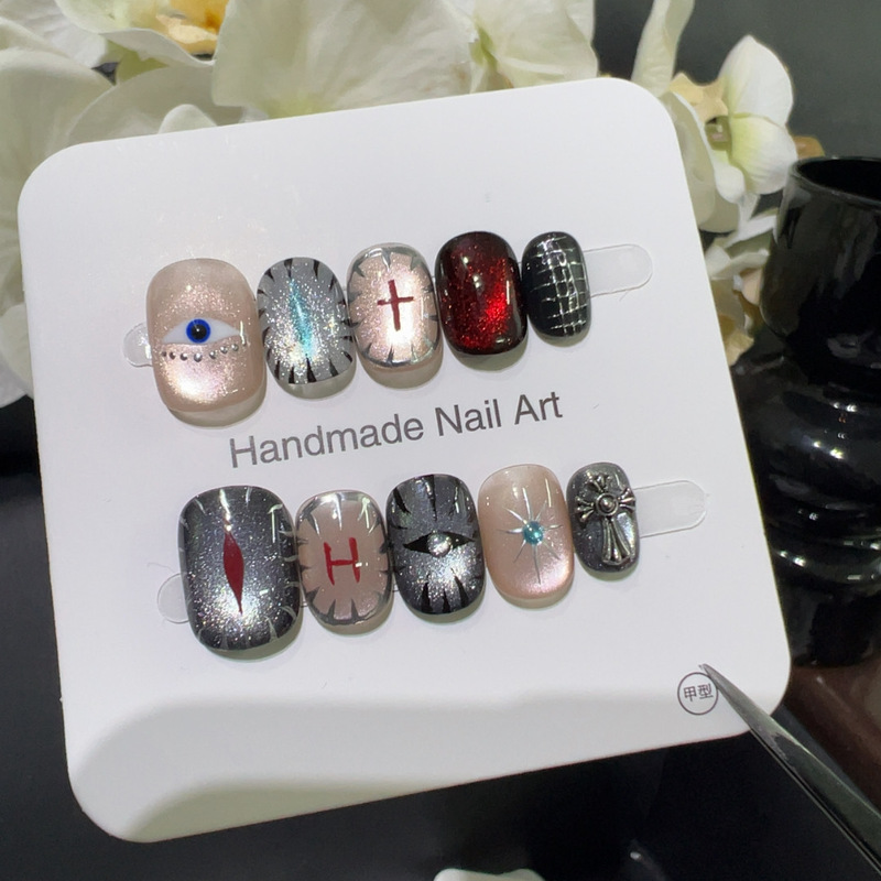 [Same Style for Men and Women] Eye Cat Eye Wearable Nails for Men, Niche Nail Salon Same Style High Quality Nail Pieces