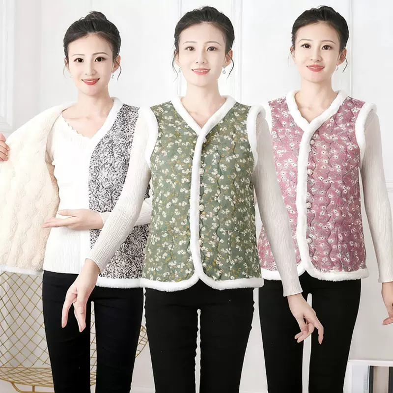 跨境棉马甲 女士东北碎花小袄加绒加厚女马甲民族风棉坎肩批发