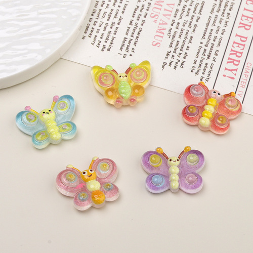 Cartoon DIY resin accessories and decorations smiling butterfly cream glue hair clip phone case shoe clip keychain pendant set