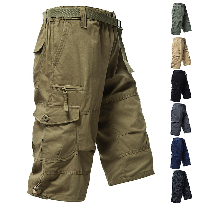 Cross-border men's shorts summer outdoor solid color overalls cropped pants loose casual multi-pocket shorts wholesale