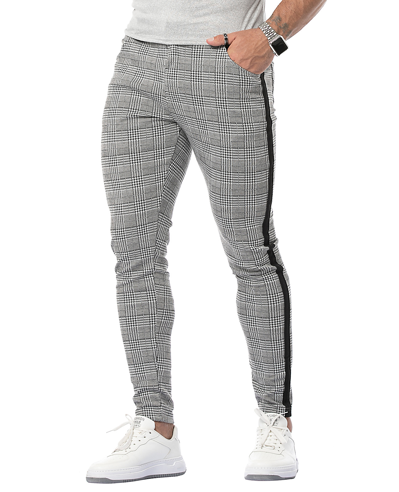Heren casual broek Street Fashion Brand Casual Heren Small Foot Geruite Broek_voghion.com