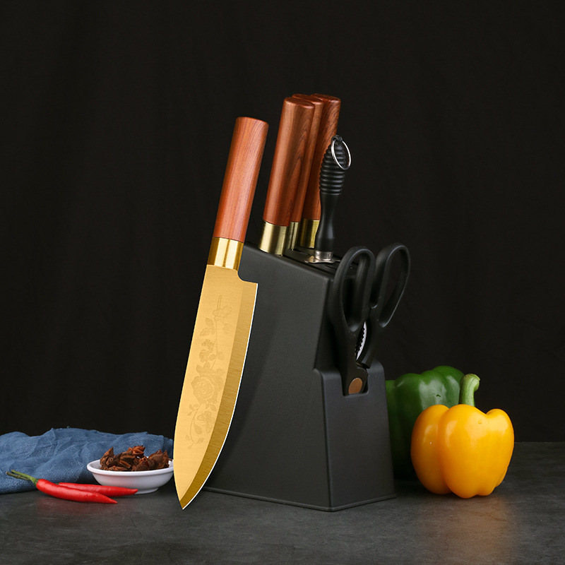Stainless steel Vulgar tycoon Golden kitchen knife household tool suit Chop bone knife Slicers Fruit knife cook Dedicated tool