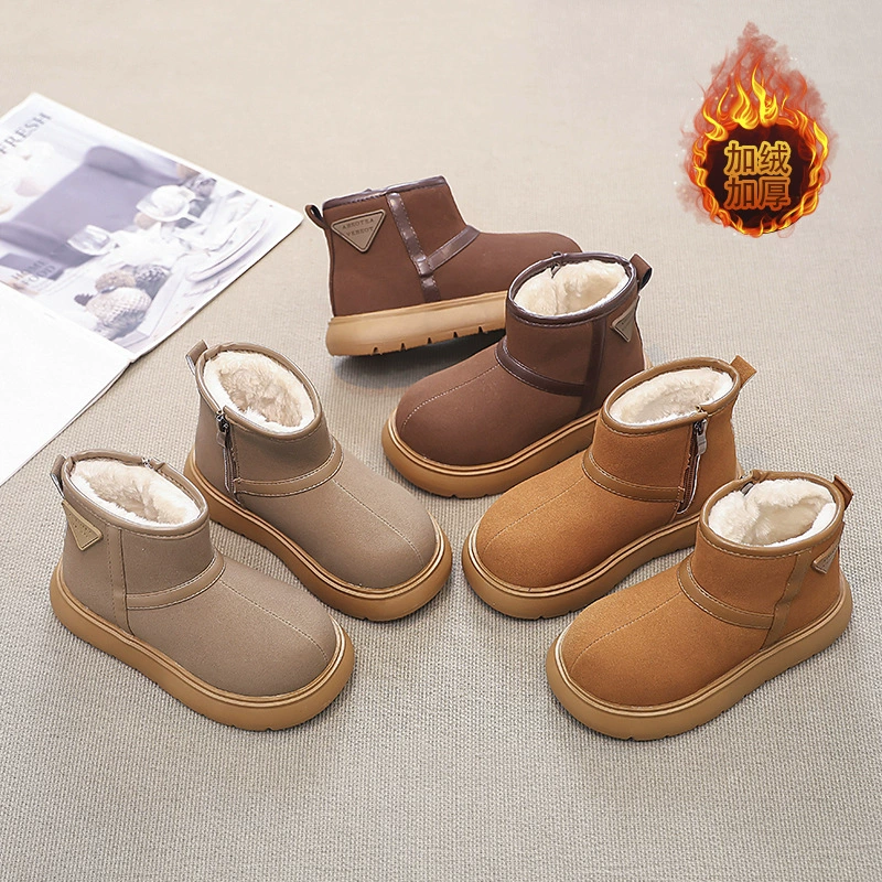 Детские зимние сапоги на флисовой подкладке, утепленные, новая модель весна 2025, теплые ботинки-мартинсы для девочек, модные короткие сапоги для мальчиков.