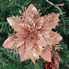 新品14cm金粉花クリスマス装飾品クリップと茎の花輪付き人工花クリスマス花飾り卸売り