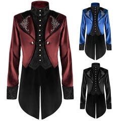 Manzhixin 2022 New Arrival European & American Medieval Style High-Necked Court Costume: Retro Velvet Fitted Tuxedo-Style Coat