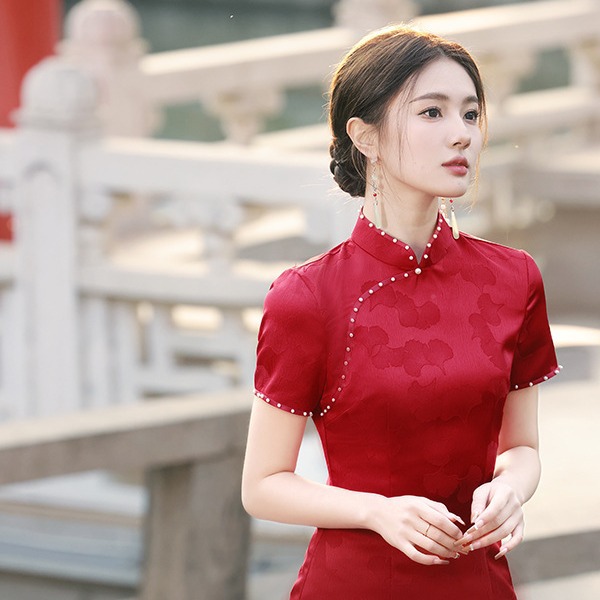 Spring summer red retro cheongsam