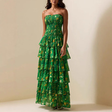 2025欧美外穿抹胸长裙荷叶裙2025春季新款法式高级感雪纺连衣裙