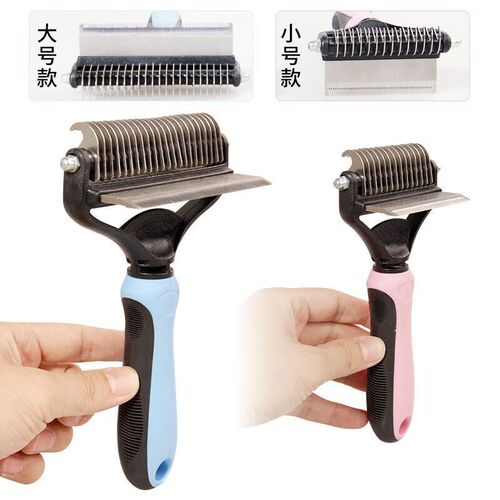 Cross-border pet detangling comb, dog hair removal stainless steel brush, double-sided grooming comb, two-in-one beauty brush, color box set